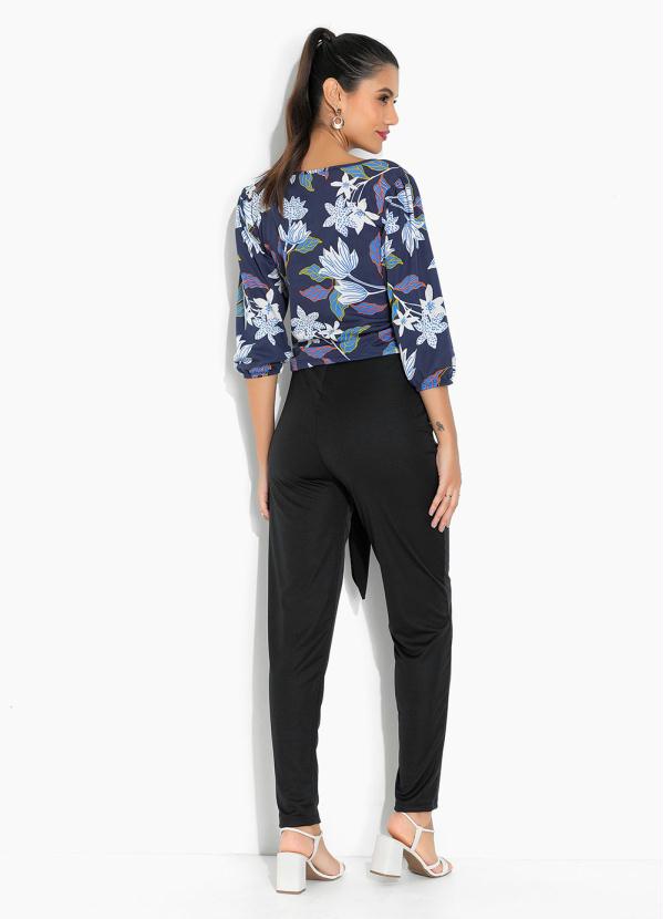 Moda Pop - Blusa Floral Azul com Mangas Bufantes 4