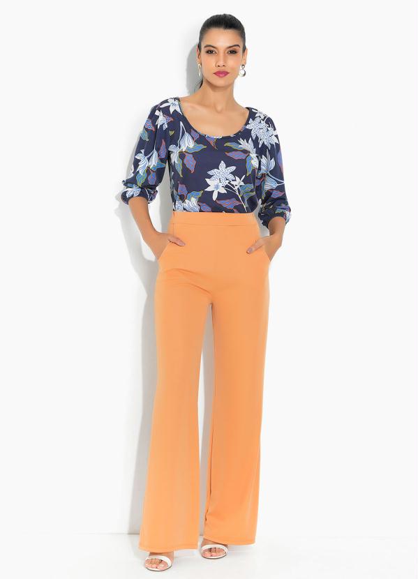 Moda Pop - Blusa Floral Azul com Mangas Bufantes 5