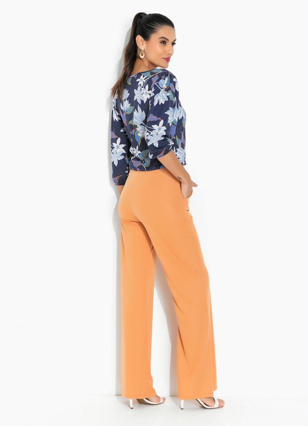 Moda Pop - Blusa Floral Azul com Mangas Bufantes 6