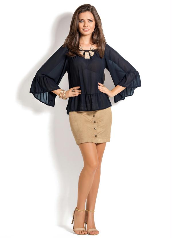 Multimarcas - Saia de Camurça com Botões Frontais Caramelo 3