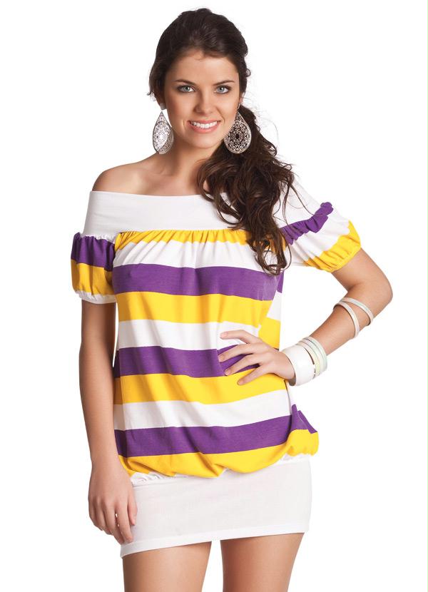 Outlet - Vestido Listrado com Barra Justa