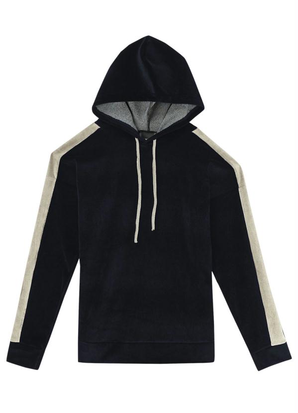 Malwee - Blusão Preto com Capuz em Plush Navalhado