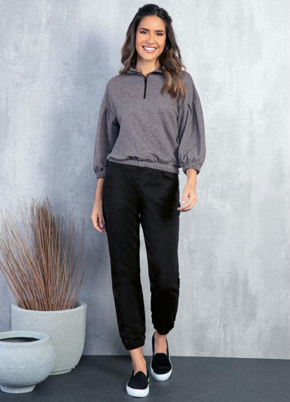 Quintess - Casaco de Moletom Mescla Chumbo com Zíper Gola 3