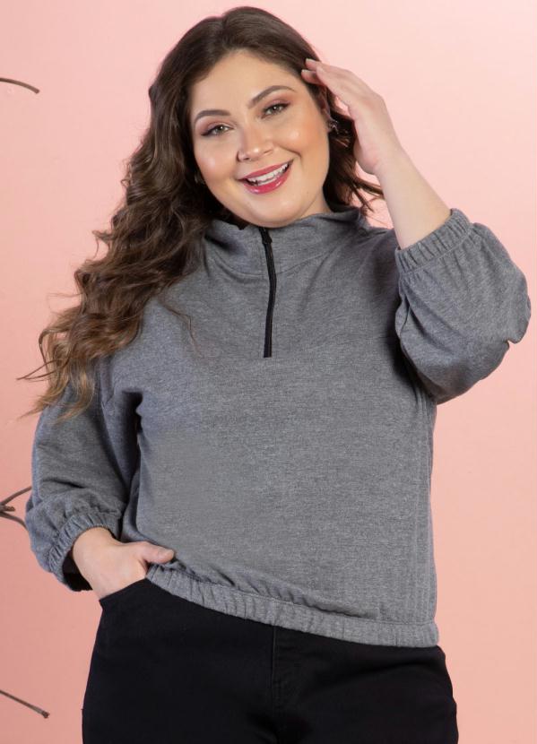 Quintess - Casaco de Moletom Mescla Chumbo com Zíper Gola 5