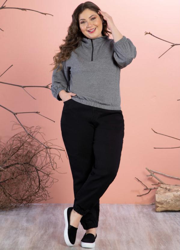 Quintess - Casaco de Moletom Mescla Chumbo com Zíper Gola 7