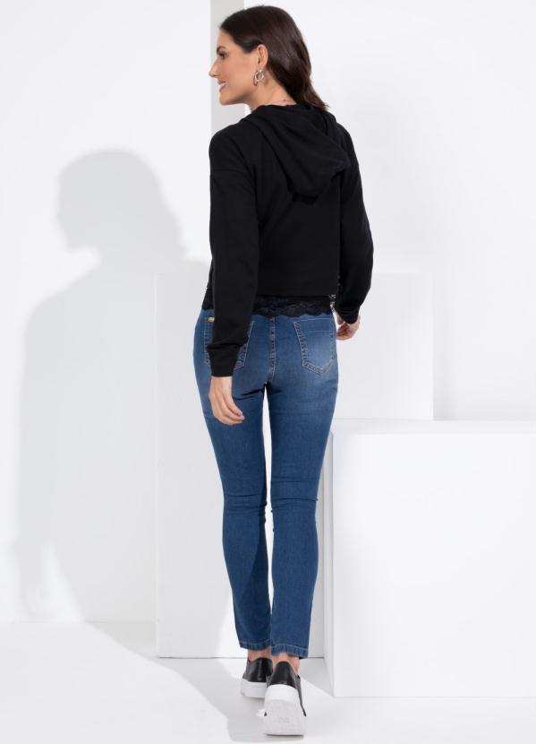 Quintess - Casaco em Moletinho Preto com Capuz e Renda 4