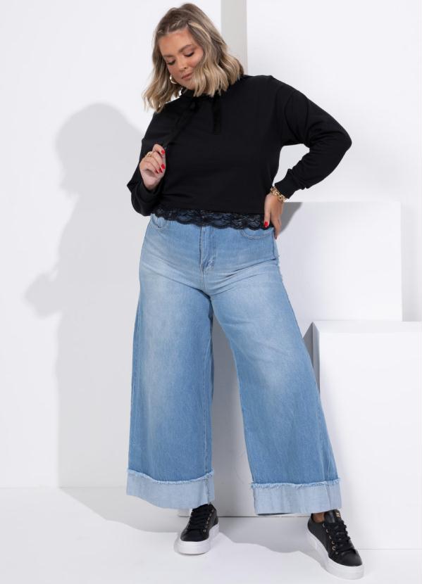 Quintess - Casaco em Moletinho Preto com Capuz e Renda 7