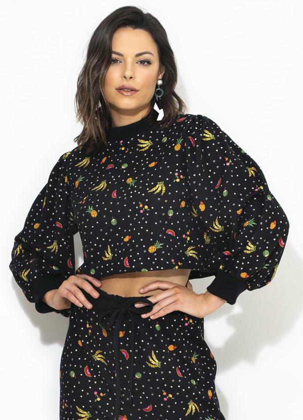 Farm - Casaco Moletom Cropped Frutinhas Preto