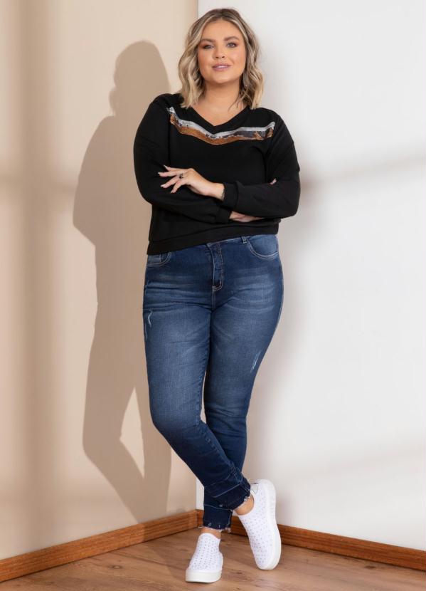 Quintess - Casaco Moletom Preto com Bordados em Paetê 7