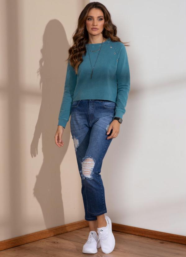 Quintess - Casaco Moletom Verde Militar Cropped com Ilhóses 3