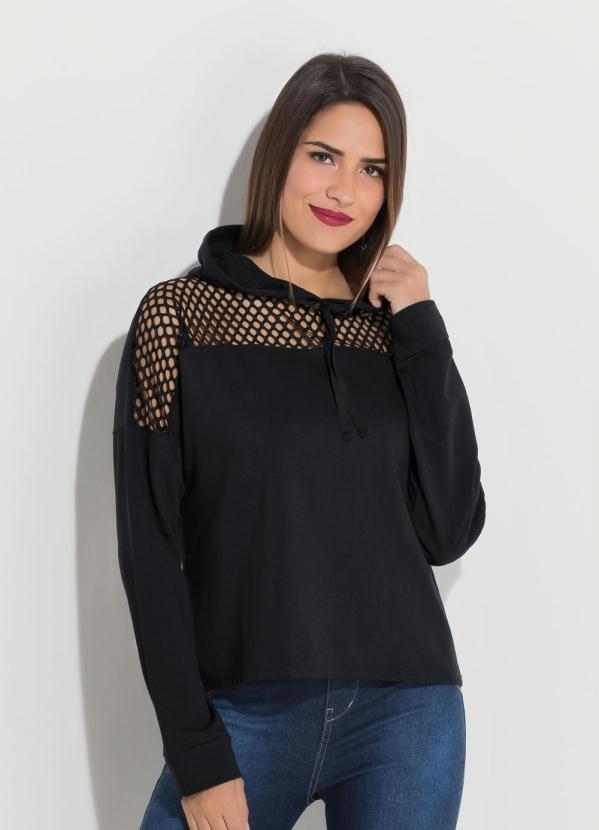 Quintess - Casaco Preto Quintess Detalhes de Arrastão