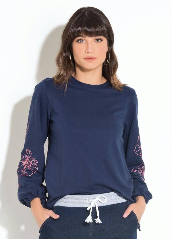 Quintess - Casaco Quintess Marinho com Mangas Estampadas