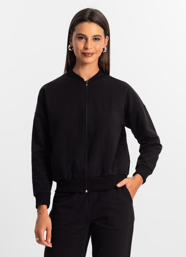 Rovitex - Jaqueta Feminina Básica de Moletom Preto