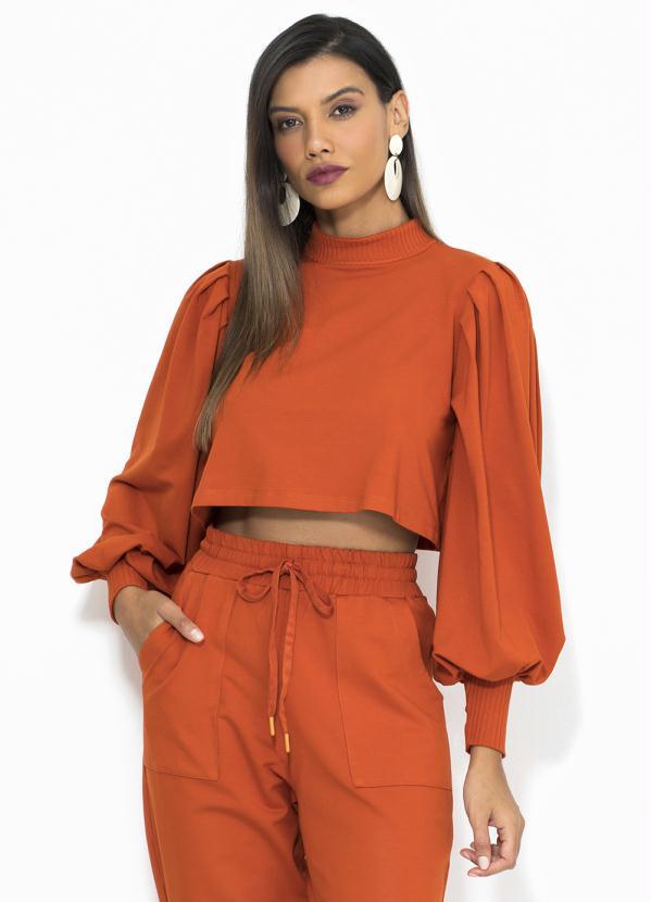 Farm - Moletom Cropped Maxi Manga Laranja
