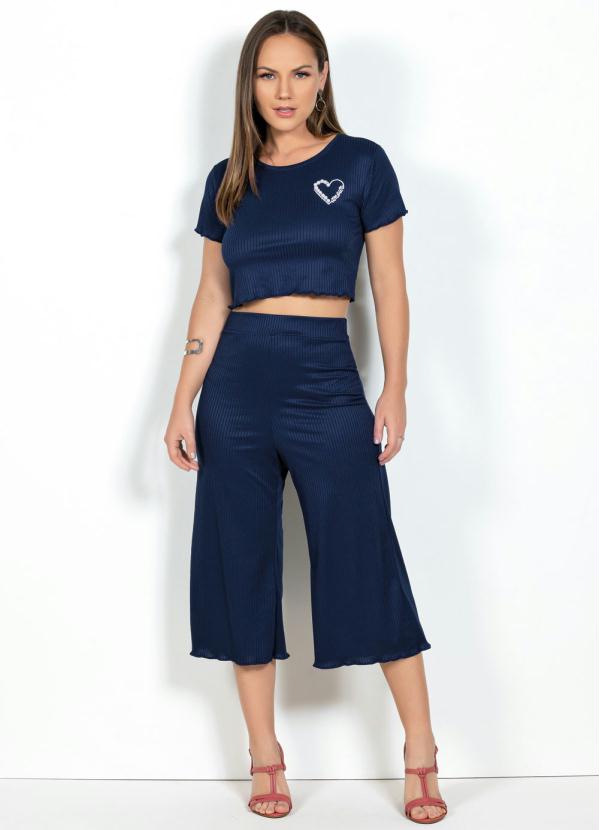 Queima Estoque - Calça Pantacourt Azul com Elástico no Cós 3