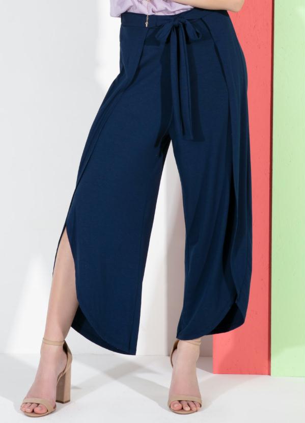 Quintess - Calça Saia Marinho com Laterais Transpassadas