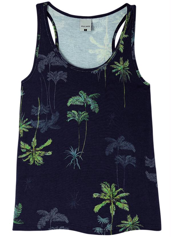 Malwee - Blusa Azul Nadador Tropical em Viscose