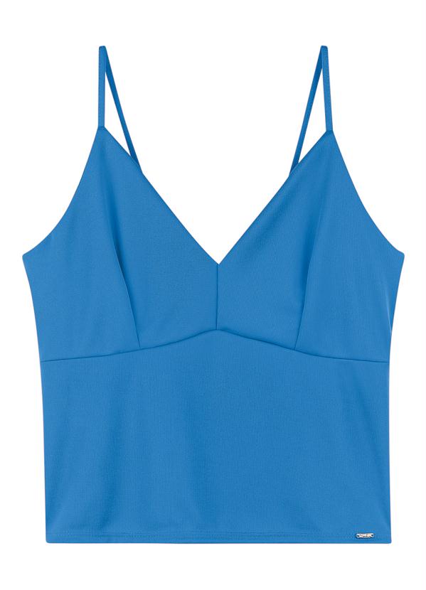 Marialícia - Regata Decote em V Lisa Azul