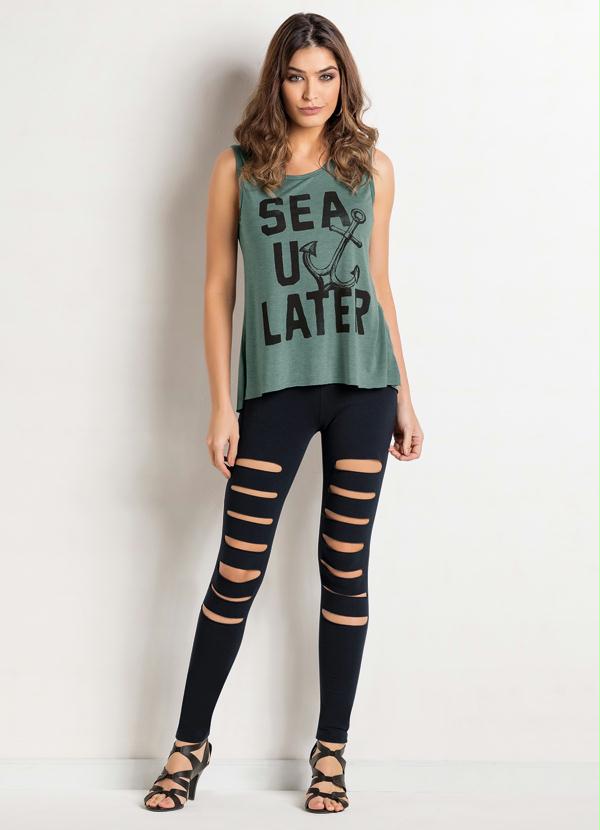 Outlet - Regata Verde com Estampa Frontal 3