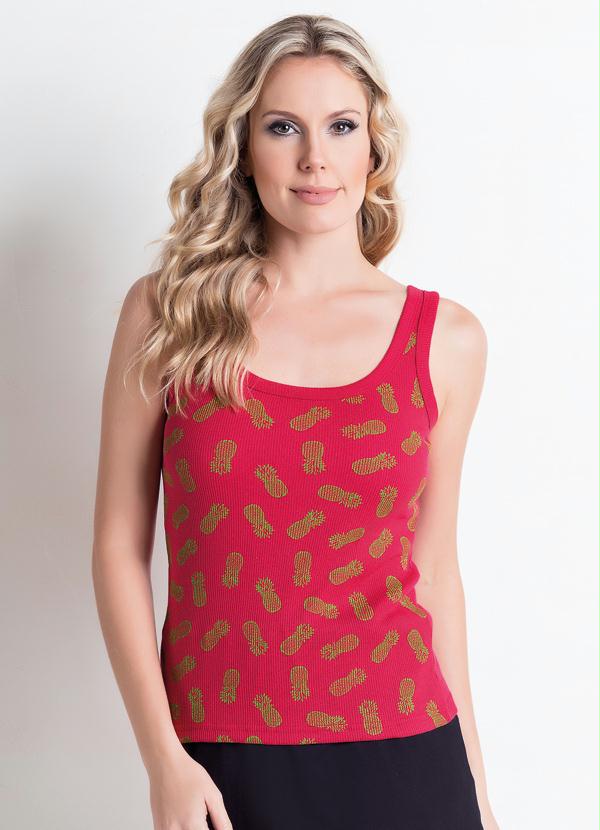 Outlet - Regata Vermelha com Estampa de Abacaxi