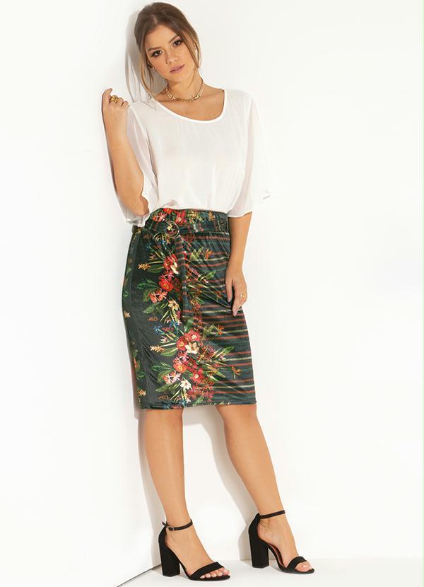 Quintess - Saia Clássica Floral com Elástico na Cintura 4