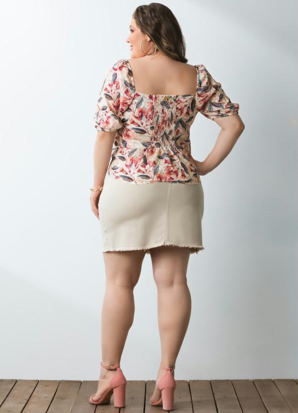 Outlet - Saia Curta com Botões Bege 4