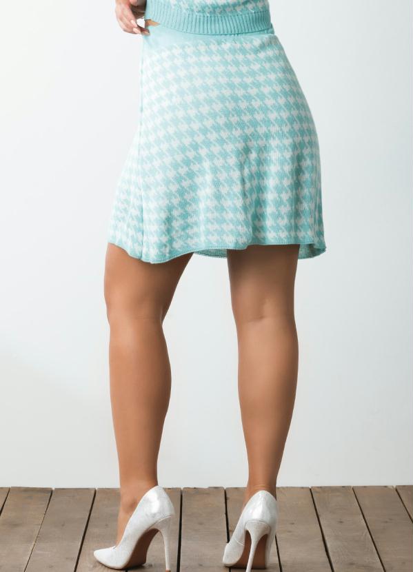 Queima Estoque - Saia Curta em Tricô Xadrez Azul 3