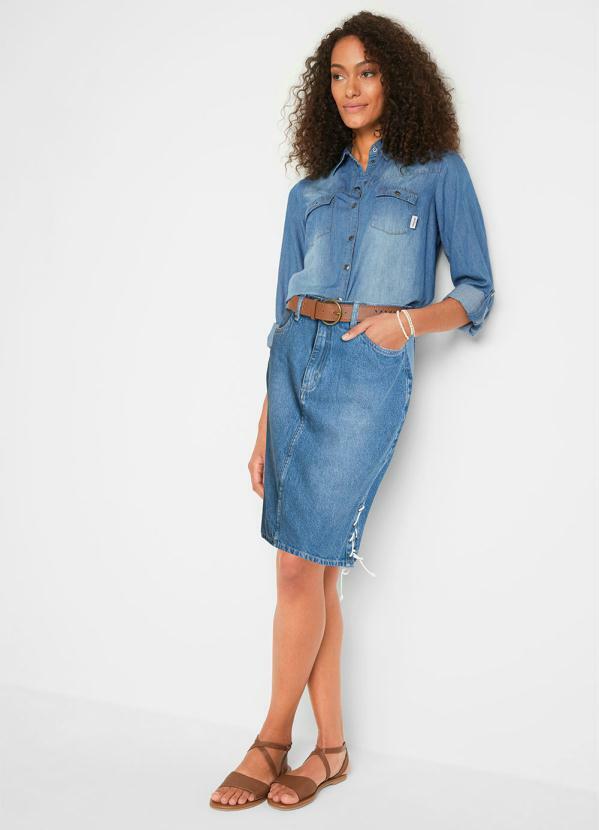 bonprix - Saia Jeans com Bolsos Azul Médio 4
