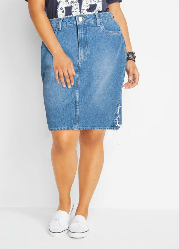 bonprix - Saia Jeans com Bolsos Azul Médio 5
