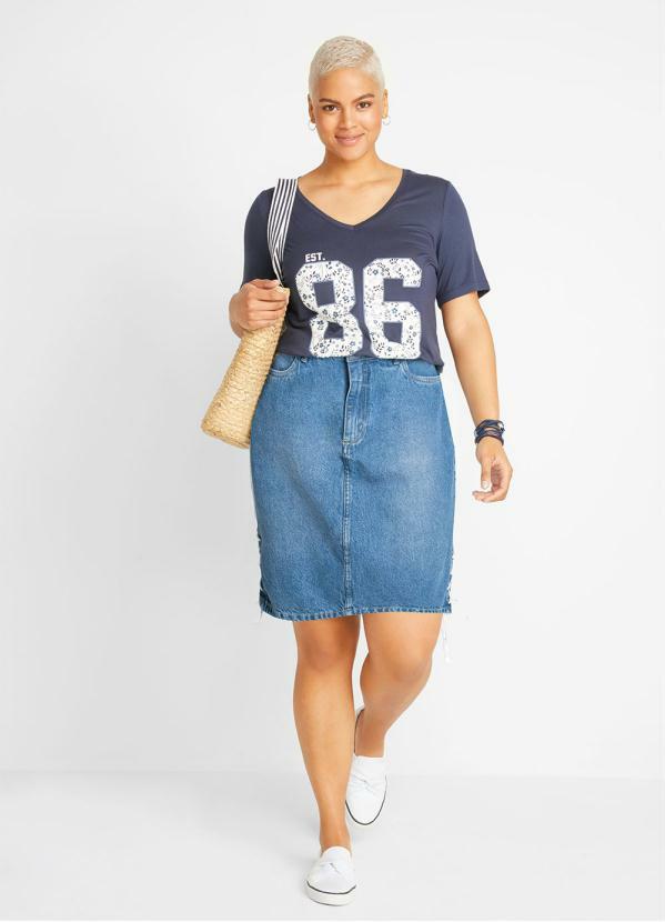 bonprix - Saia Jeans com Bolsos Azul Médio 7