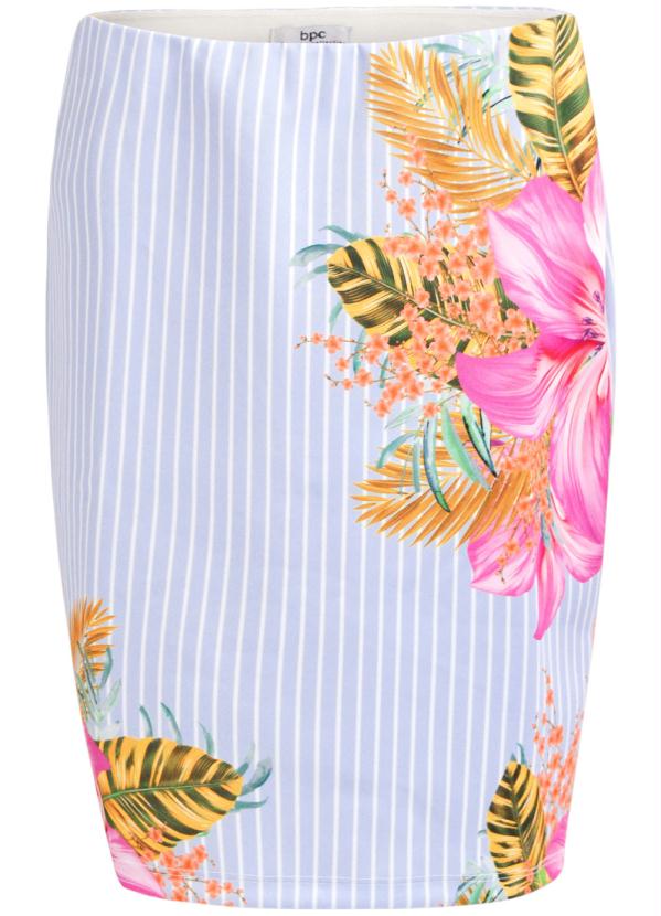 Outlet - Saia Lápis Estampada Azul Claro 5