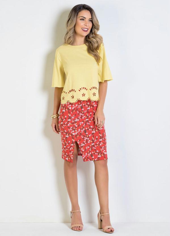 Outlet - Saia Lápis Floral com Fenda 3
