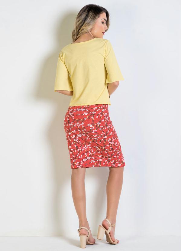 Outlet - Saia Lápis Floral com Fenda 4