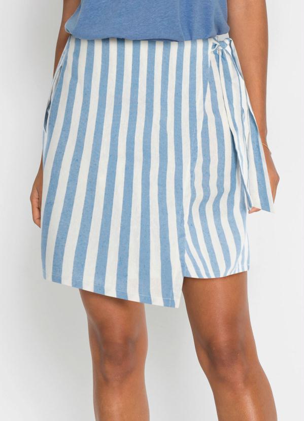 bonprix - Saia Transpassada Azul e Branca