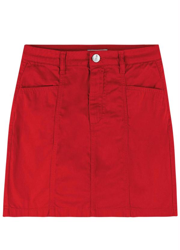 Enfim - Saia Vermelha Cintura Alta em Sarja 3