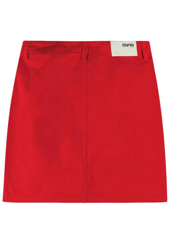 Enfim - Saia Vermelha Cintura Alta em Sarja 4