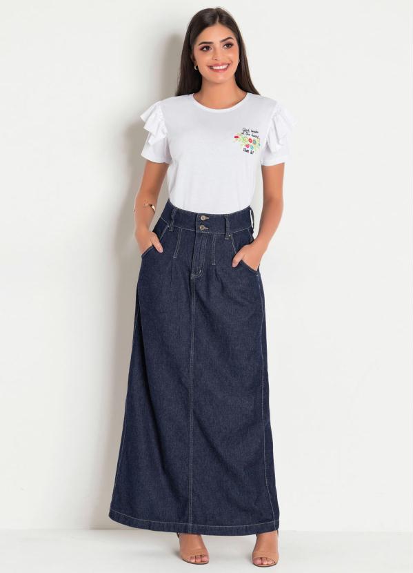 Outlet - Saia Jeans Escuro Longa Moda Evangélica 3