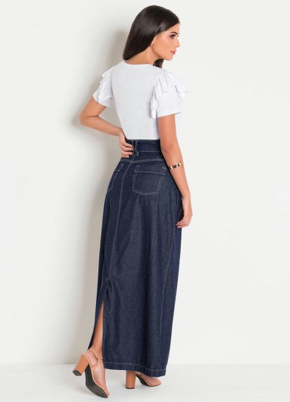 Outlet - Saia Jeans Escuro Longa Moda Evangélica 4