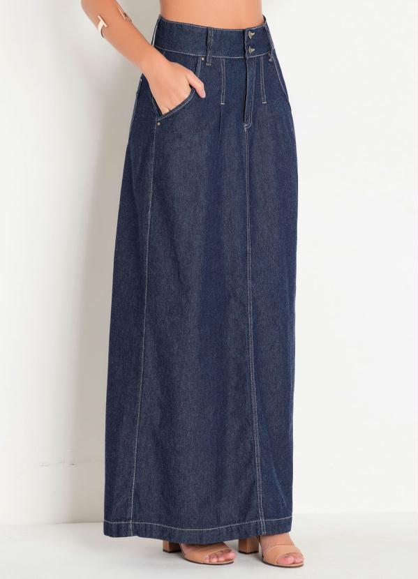 Outlet - Saia Jeans Escuro Longa Moda Evangélica 5