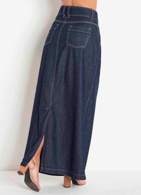 Outlet - Saia Jeans Escuro Longa Moda Evangélica 6
