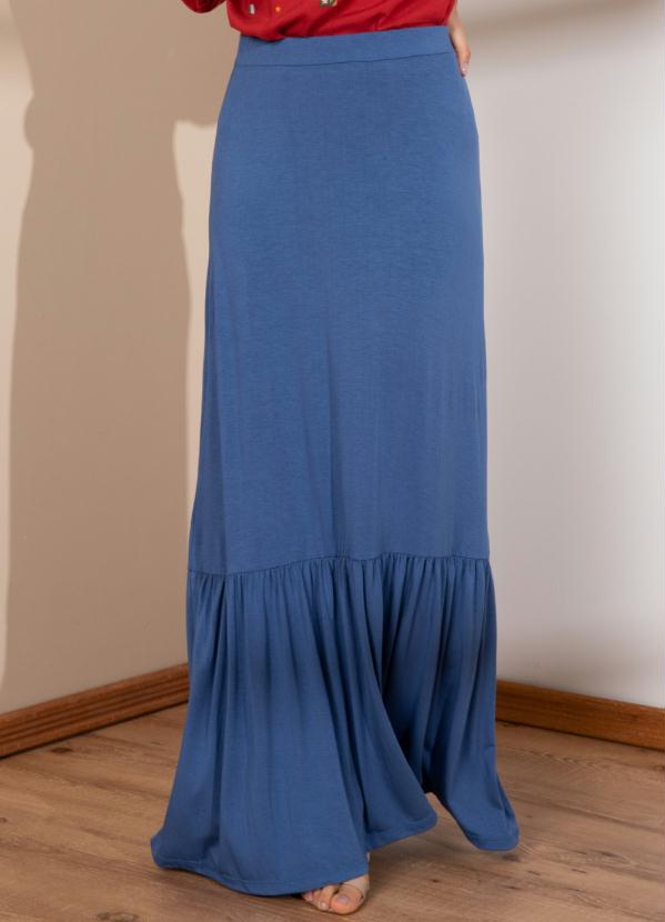 Quintess - Saia Longa Azul com Recorte Franzido