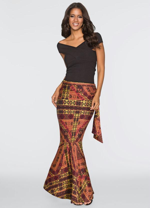 bonprix - Saia Longa Boho Vermelho 3