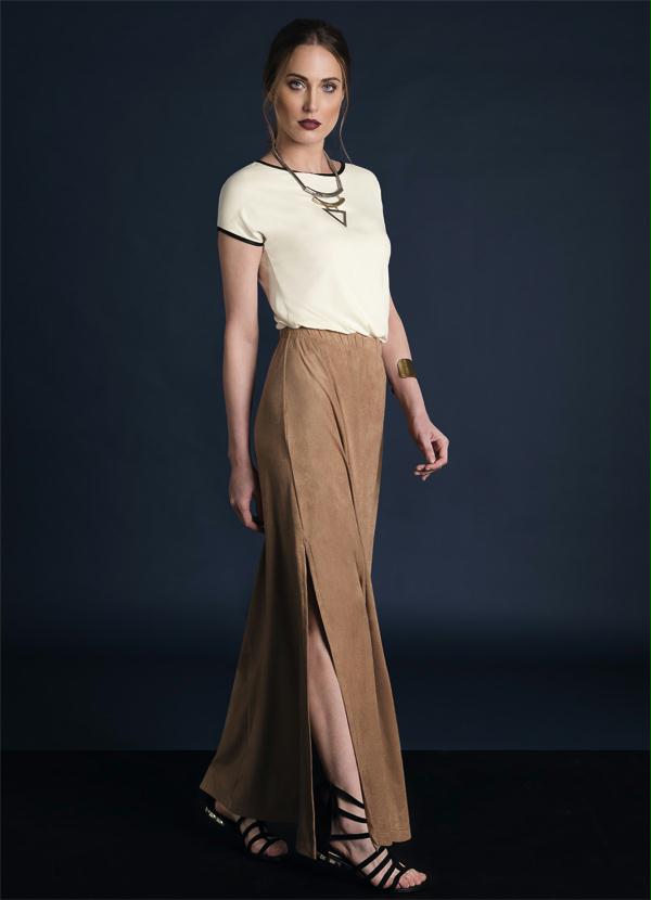 Multimarcas - Saia Longa com Fendas Laterais Caramelo 3