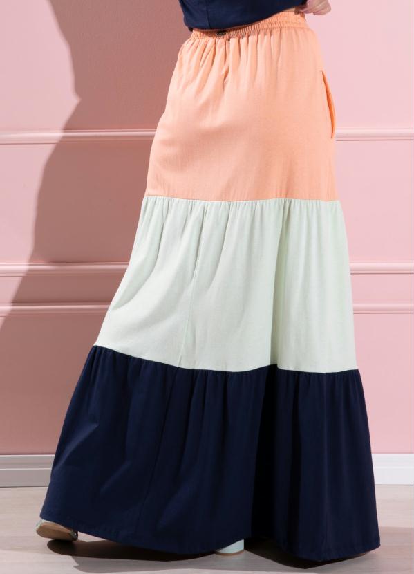 Quintess - Saia Longa com Recortes Coral, Verde e Marinho 2