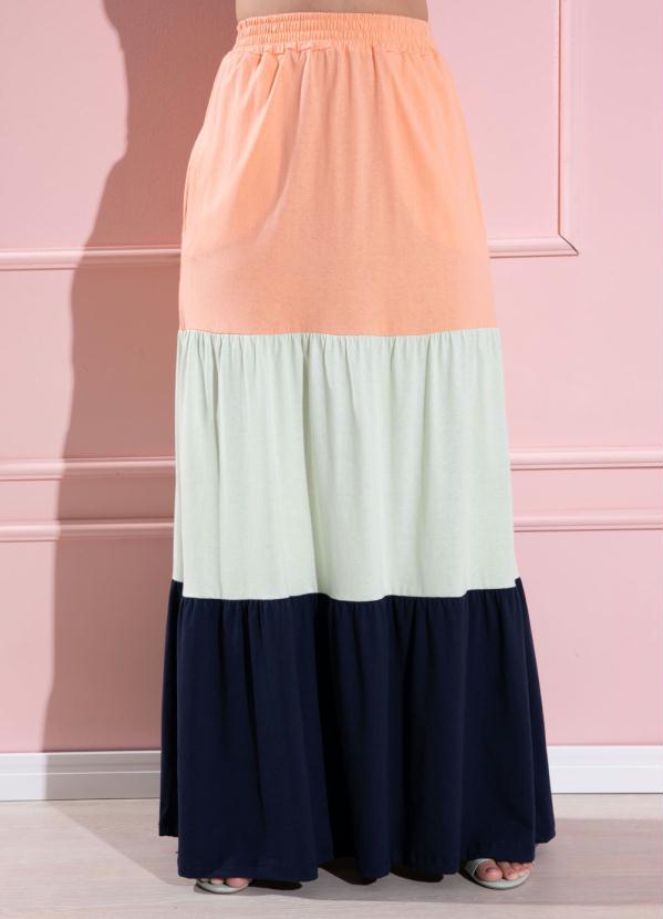 Quintess - Saia Longa com Recortes Coral, Verde e Marinho 5