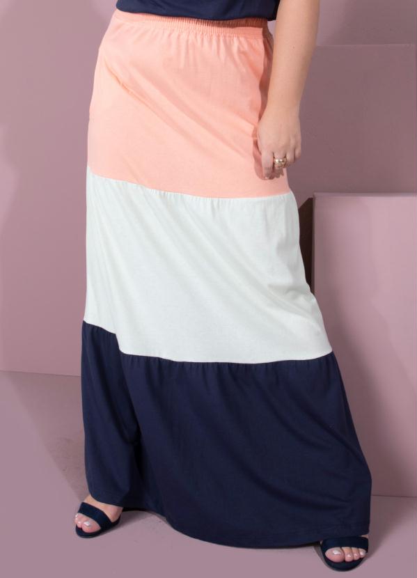 Quintess - Saia Longa com Recortes Coral, Verde e Marinho 8