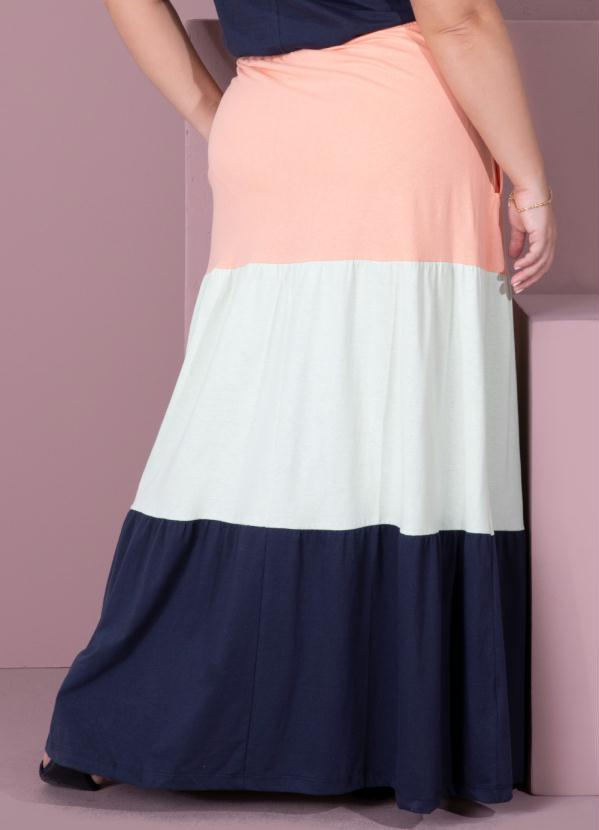 Quintess - Saia Longa com Recortes Coral, Verde e Marinho 9