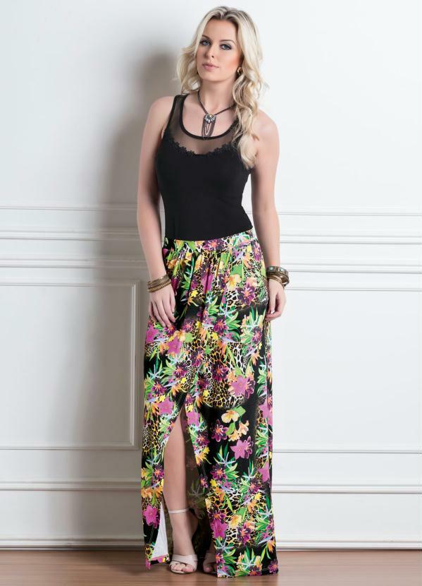 Miss Masy - Saia Longa Estampada Miss Masy com Fenda Frontal 3