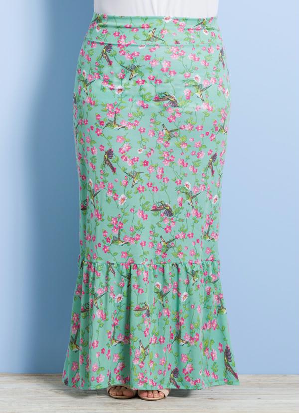Marguerite - Saia Longa Floral e Pássaros Marguerite
