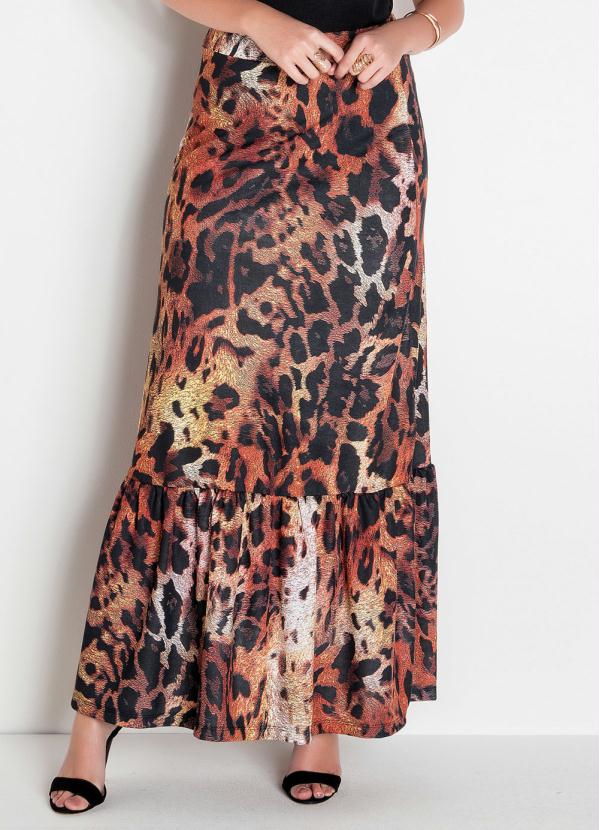 Outlet Saia Longa Onça com Babado na Barra